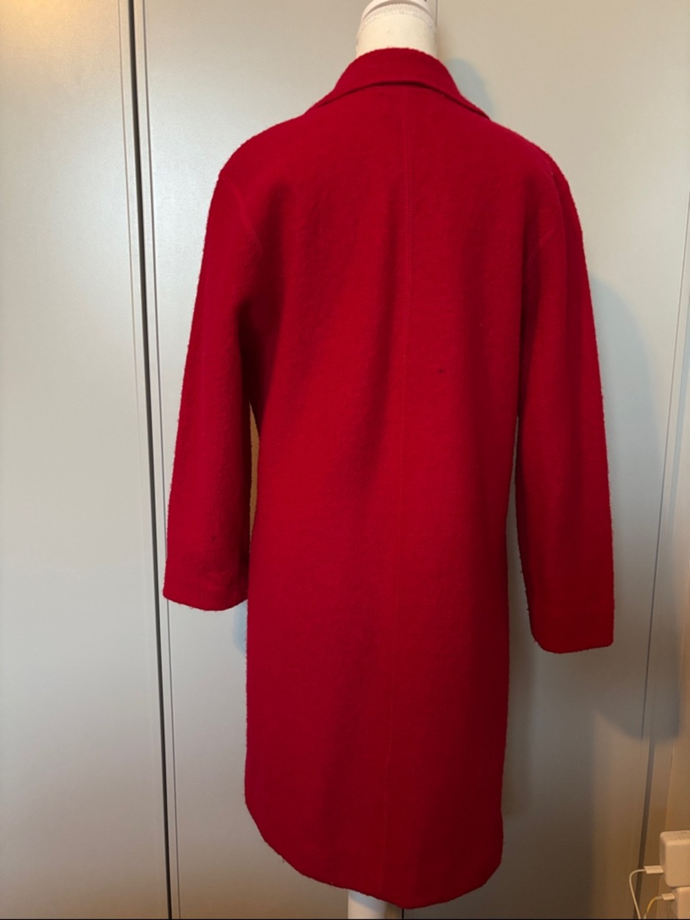 Silk Club Red Long Open Collar Coat 100%Wool Lightweight - Picture 4 of 9